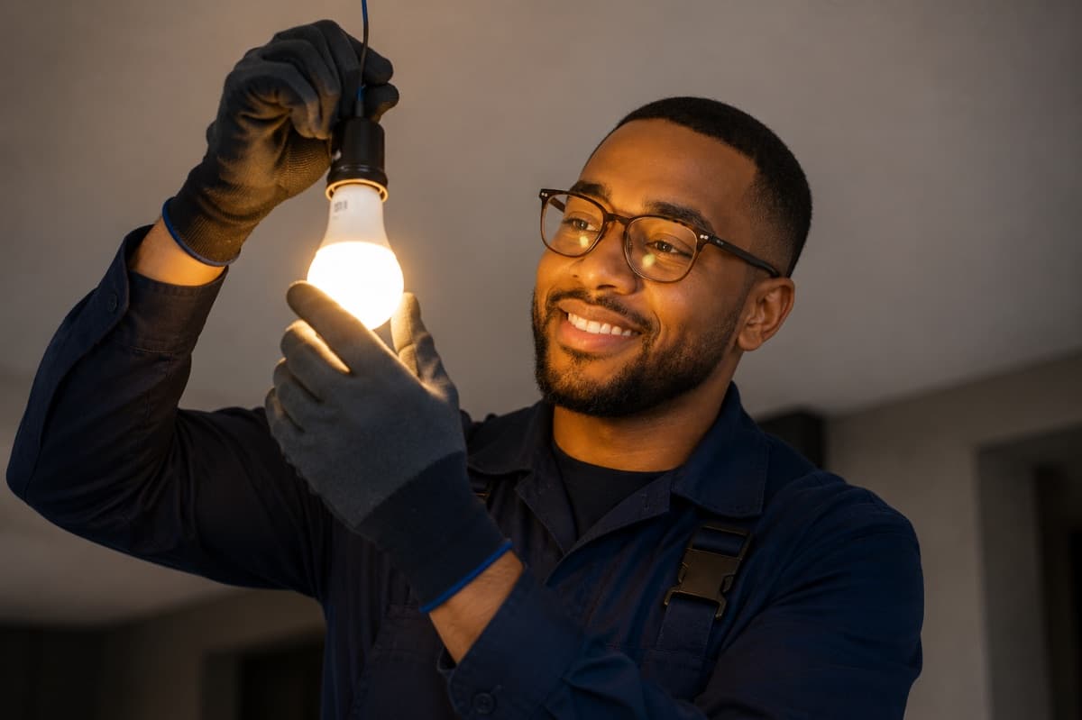 Strøm electrician fitting a light fitting